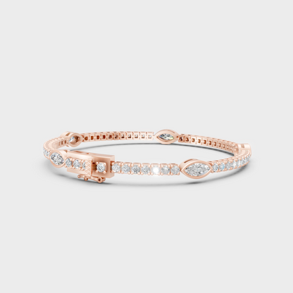 Rose Gold Marquise Round Diamond Tennis Bracelet 4.42 Ct Elegant Jewelry
