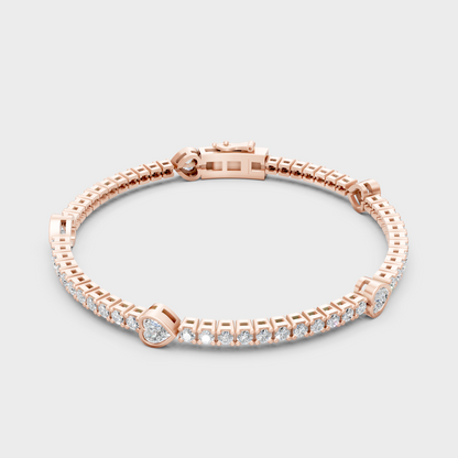 Rose Gold Heart And Round Diamond Bracelet 4.42 Ct GLI Certified Sparkle