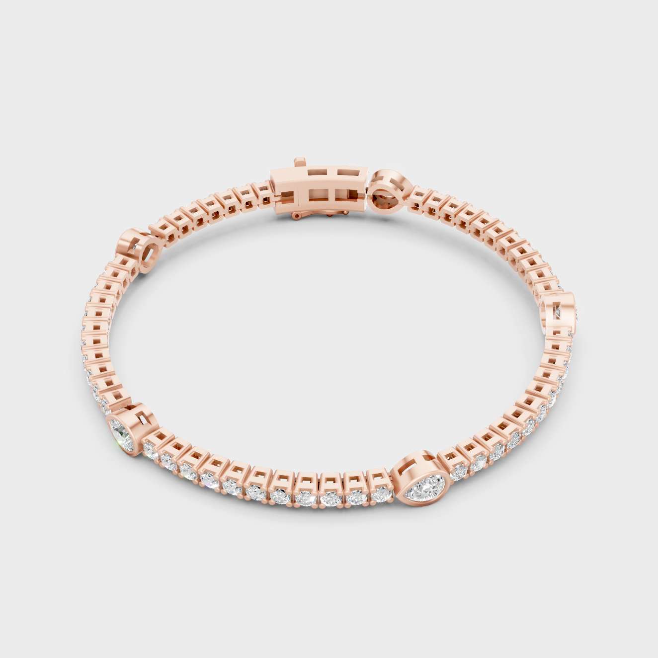 Rose Gold Pear And Round Diamond Bracelet 4.42 Ct Ethical Sparkle