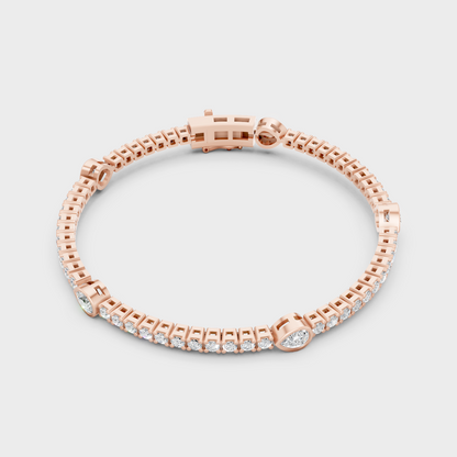 Rose Gold Pear And Round Diamond Bracelet 4.42 Ct Ethical Sparkle