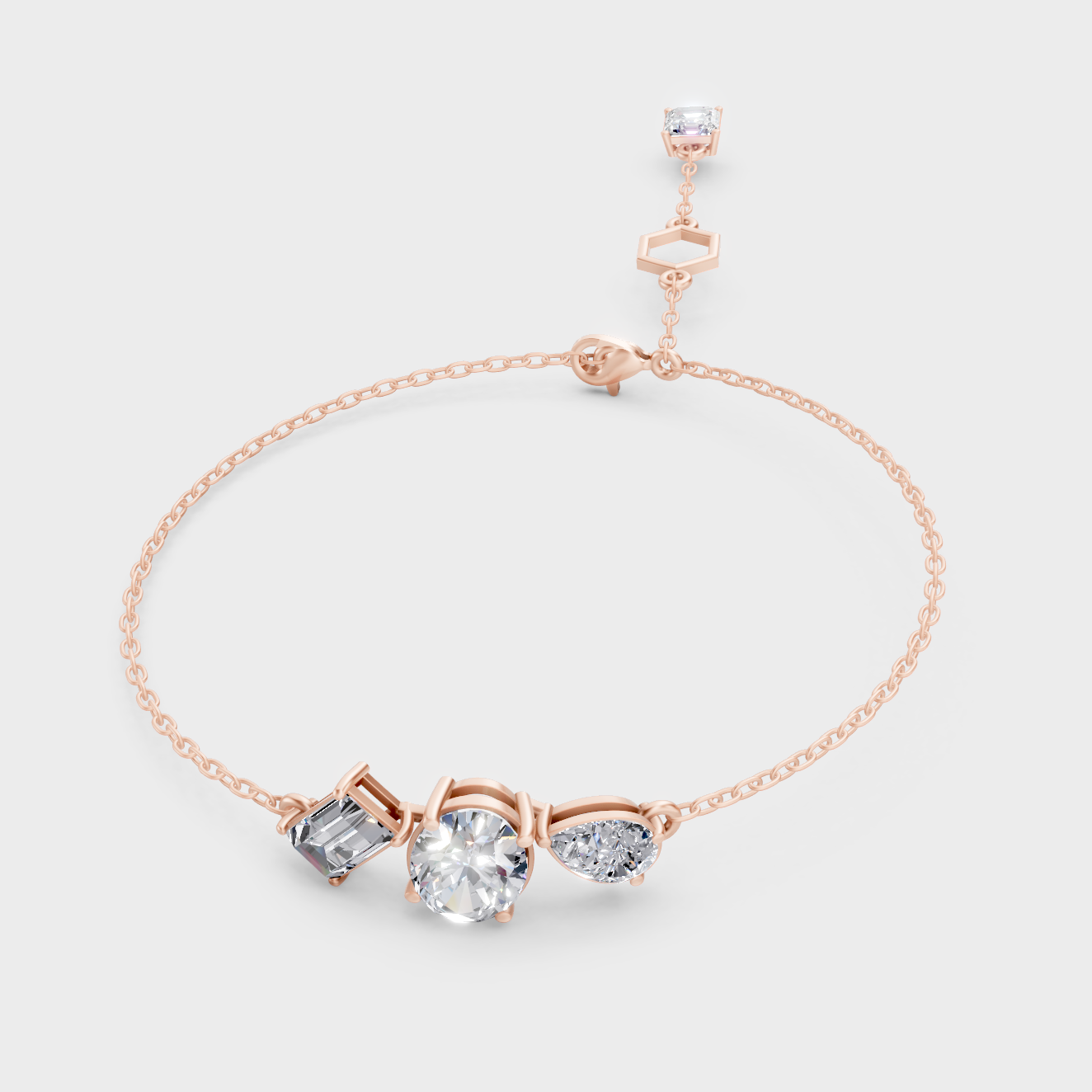 Rose Gold Multi Shape Diamond Bracelet 3.25 Ct Statement Designer Jewelry