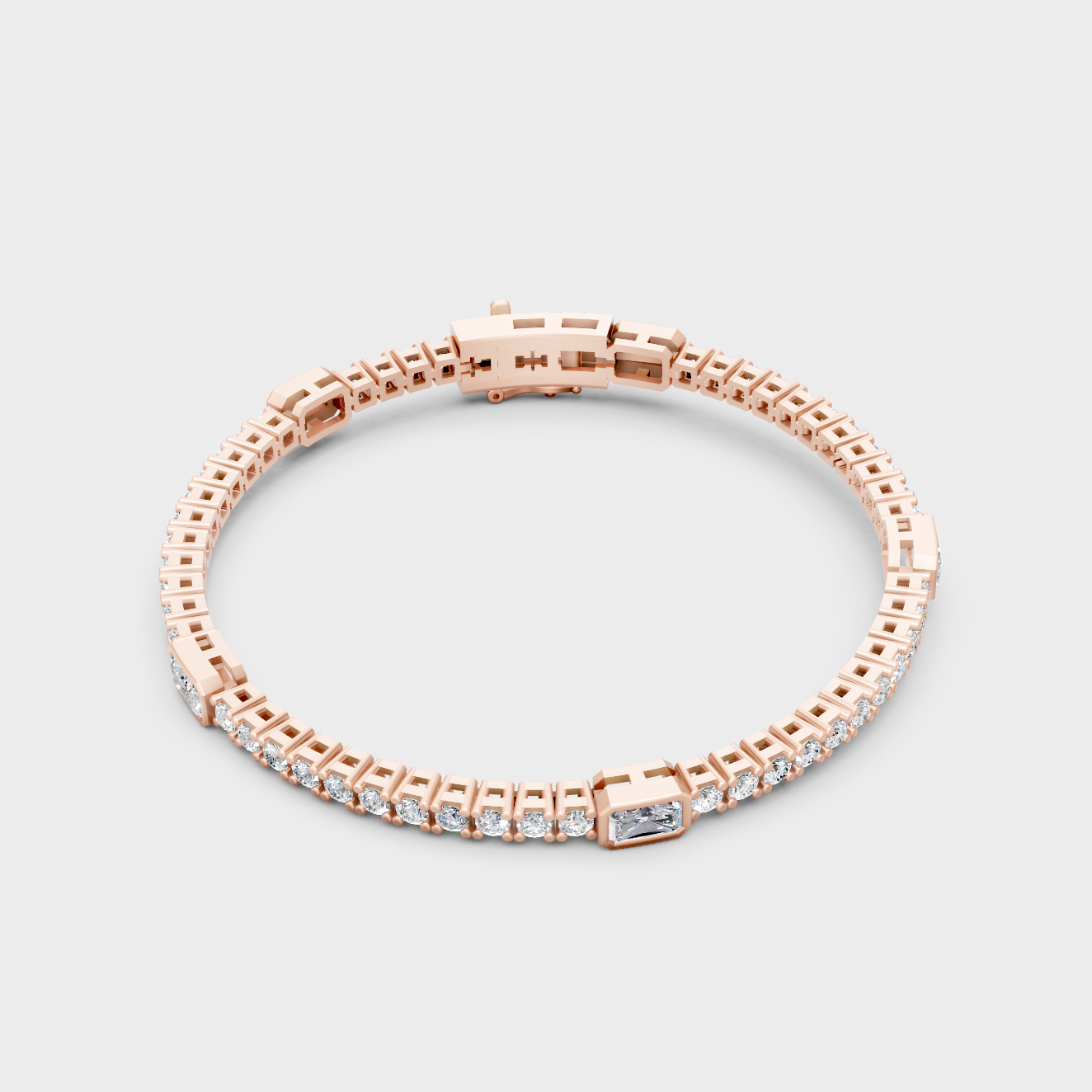Rose Gold Radiant And Round Diamond Bracelet 4.42 Ct Ethical Sparkle