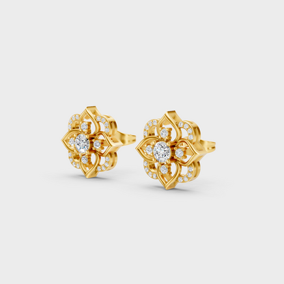 9K 14K 18K Yellow Gold Round Diamond Stud Earrings 0.58 Ct Lab Grown Fine Jewelry