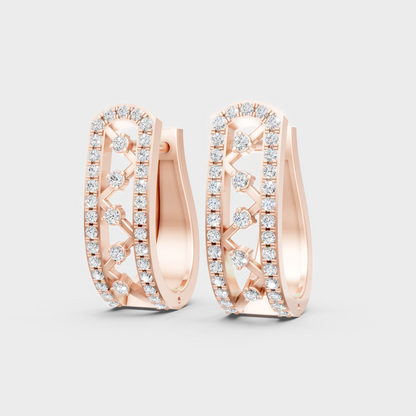 Rose Gold Round Diamond Hoop Earrings 0.39 Ct Everyday Elegant Jewelry
