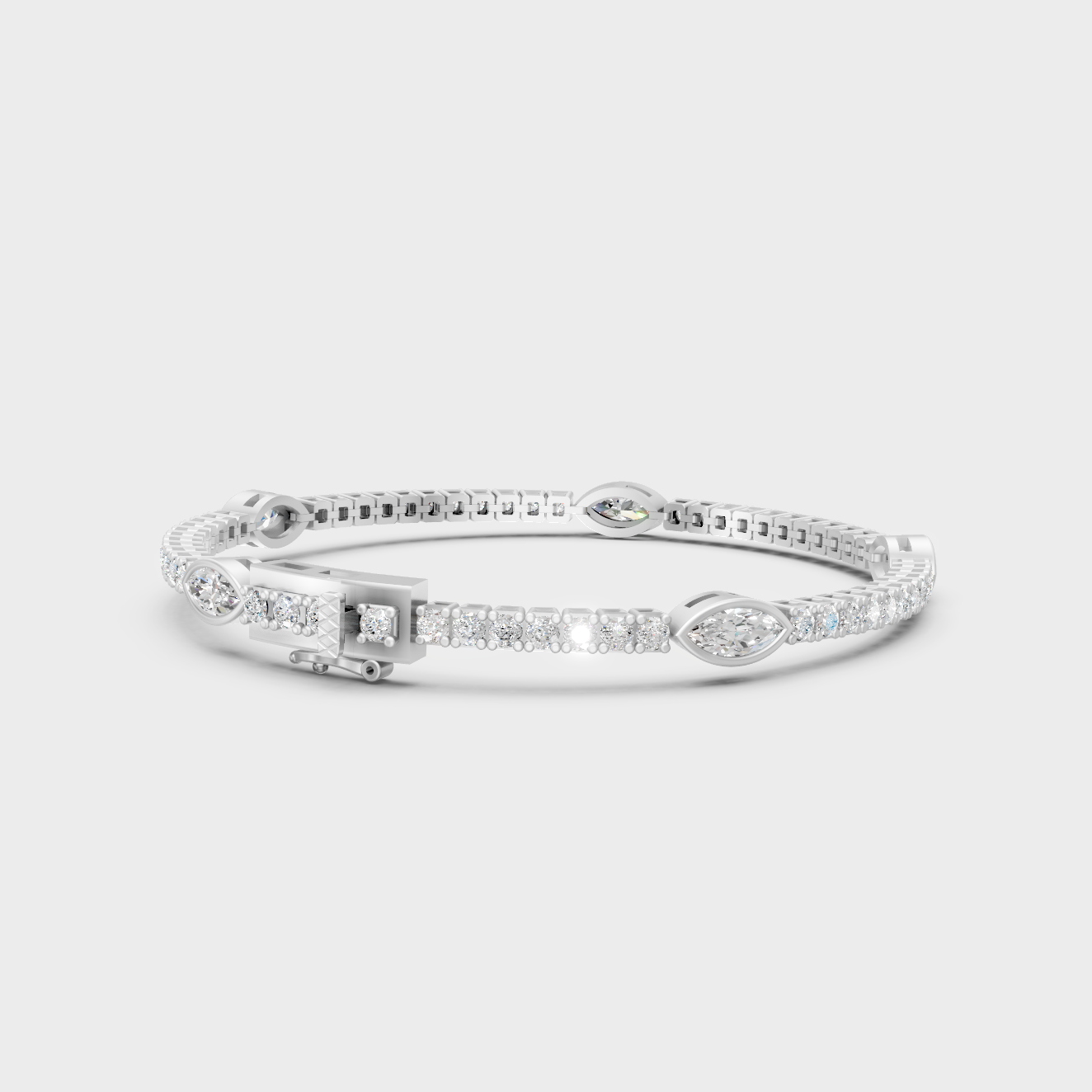 White Gold Marquise And Round Diamond Bracelet 4.42 Ct Lab Grown Fine Jewelry