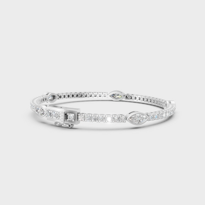 White Gold Marquise And Round Diamond Bracelet 4.42 Ct Lab Grown Fine Jewelry