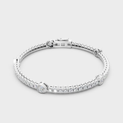 White Gold Classic Heart Round Diamond Tennis Bracelet 4.42 Ct GLI Certified