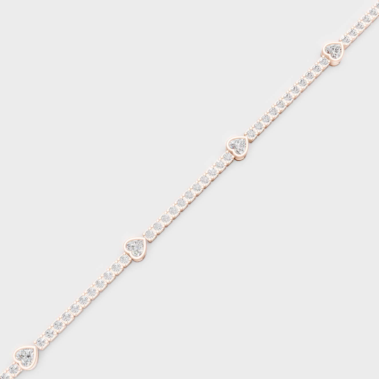 Rose Gold Heart And Round Diamond Tennis Bracelet 4.42 Ct GLI Certified Romantic Jewelry