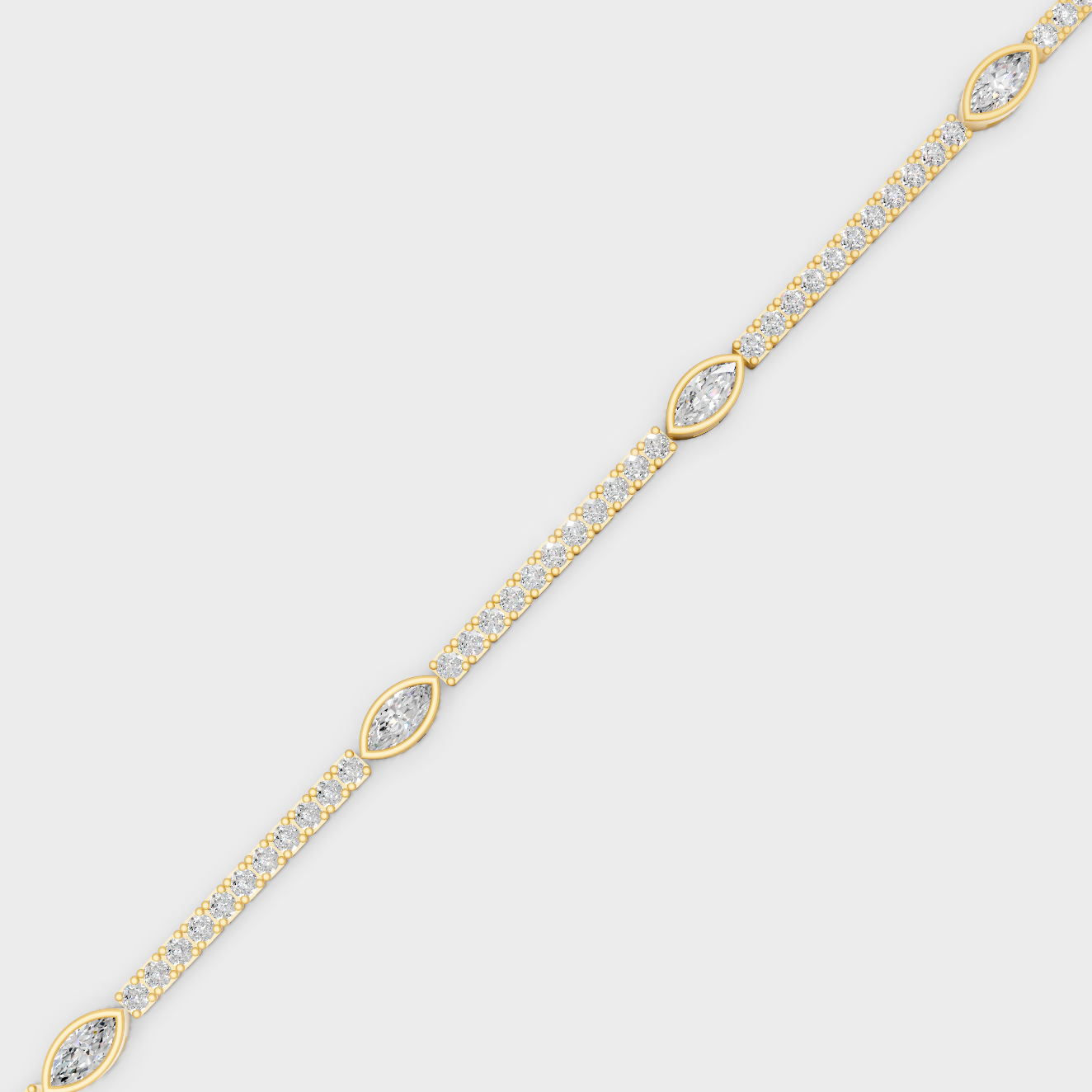 Yellow Gold Marquise Cut Diamond Tennis Bracelet 4.42 Ct Lab Created Sparkling Luxury
