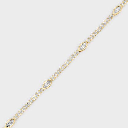 Yellow Gold Marquise Cut Diamond Tennis Bracelet 4.42 Ct Lab Created Sparkling Luxury