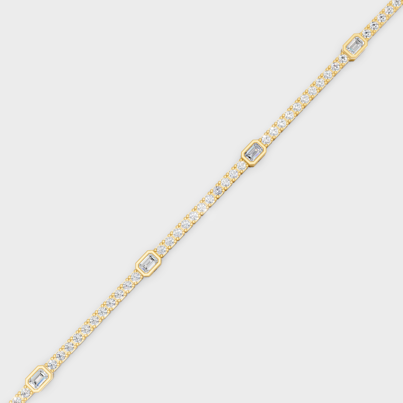 Yellow Gold Emerald Cut Diamond Tennis Bracelet 4.42 Ct Lab Created Sparkling Luxury