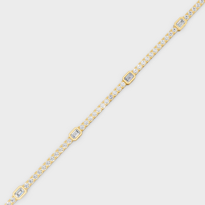 Yellow Gold Emerald Cut Diamond Tennis Bracelet 4.42 Ct Lab Created Sparkling Luxury