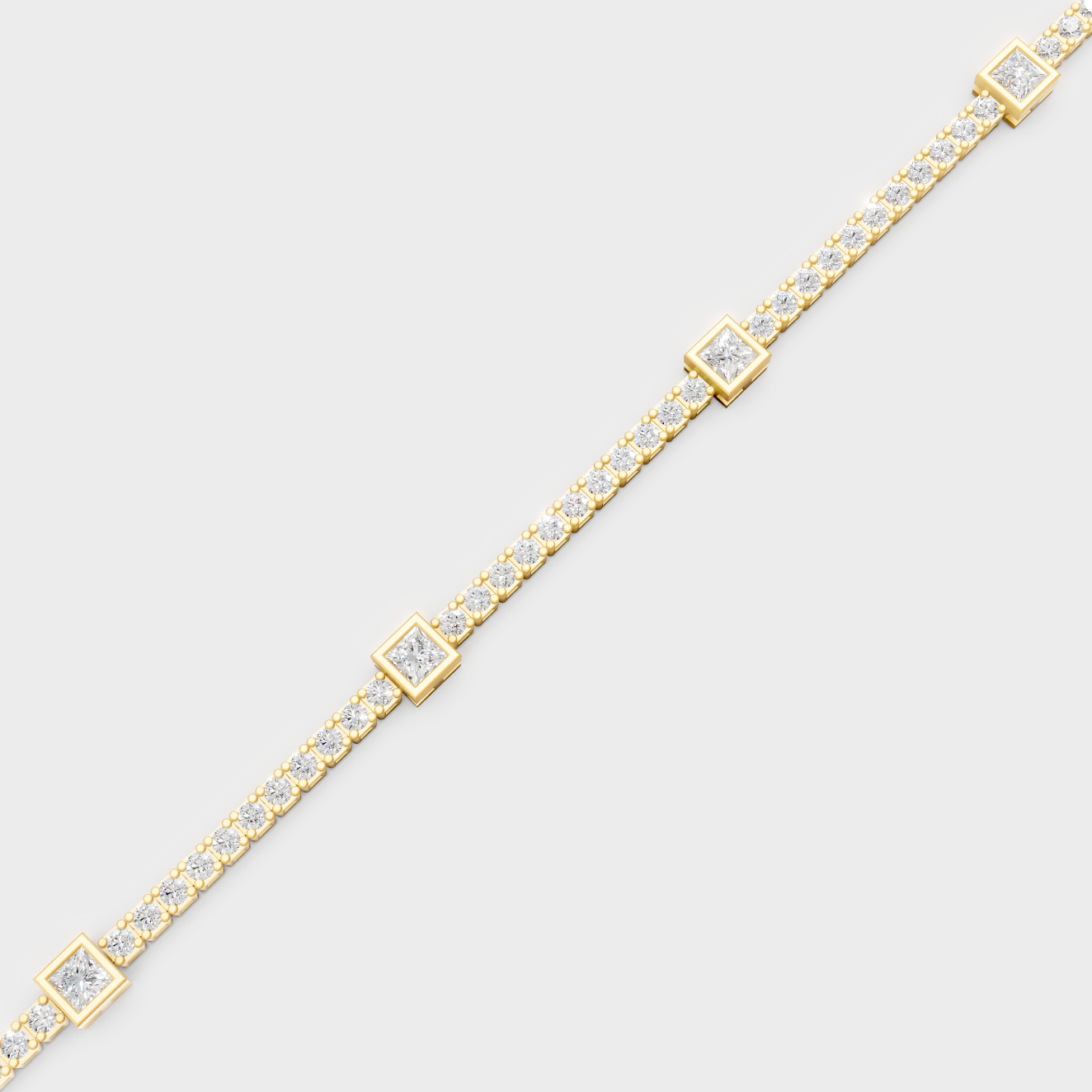 Yellow Gold Princess Cut Diamond Tennis Bracelet 4.42 Ct Lab Created Sparkling Design