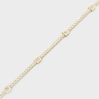 Yellow Gold Princess Cut Diamond Tennis Bracelet 4.42 Ct Lab Created Sparkling Design