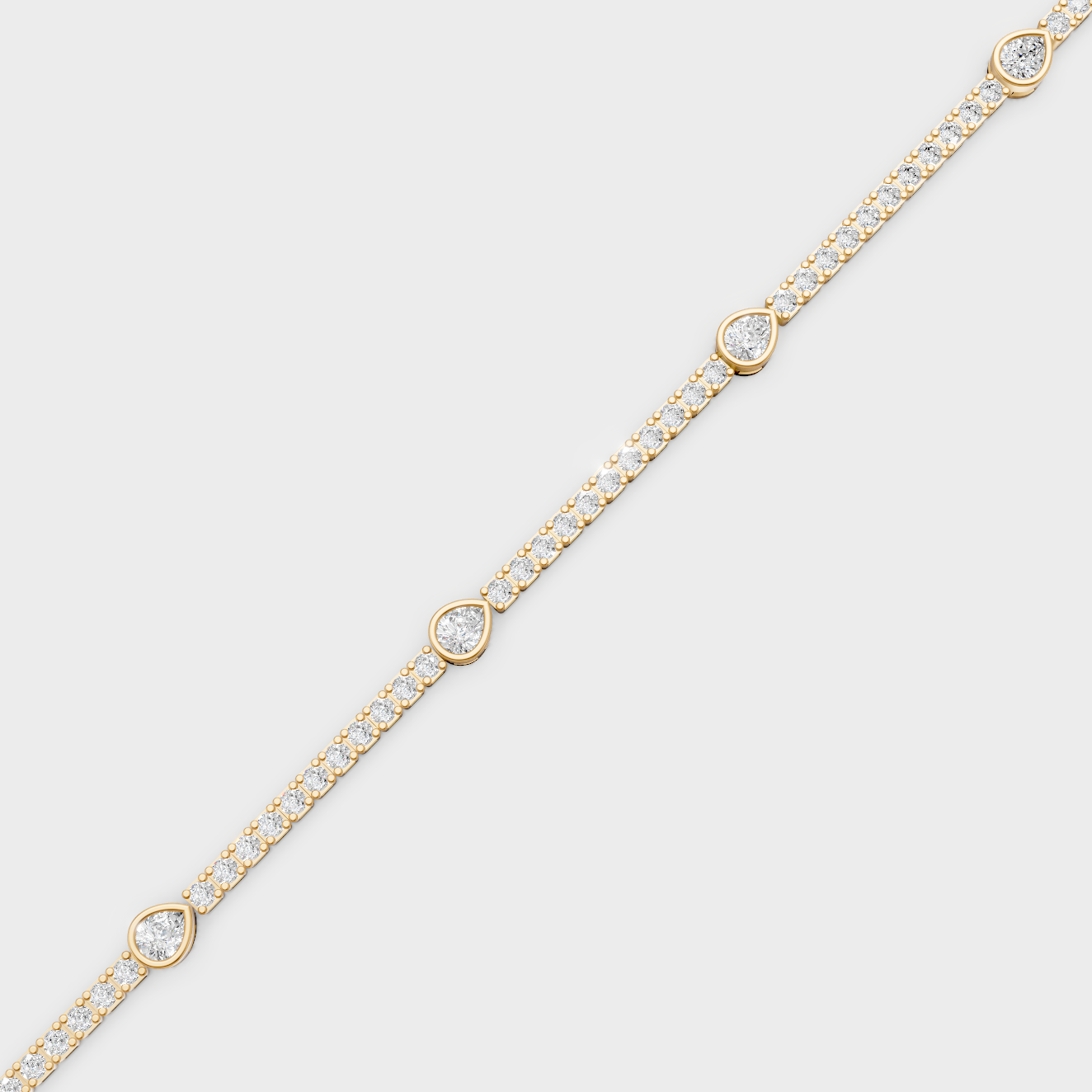 Yellow Gold Pear Cut Diamond Tennis Bracelet 4.42 Ct Lab Created Sparkling Luxury