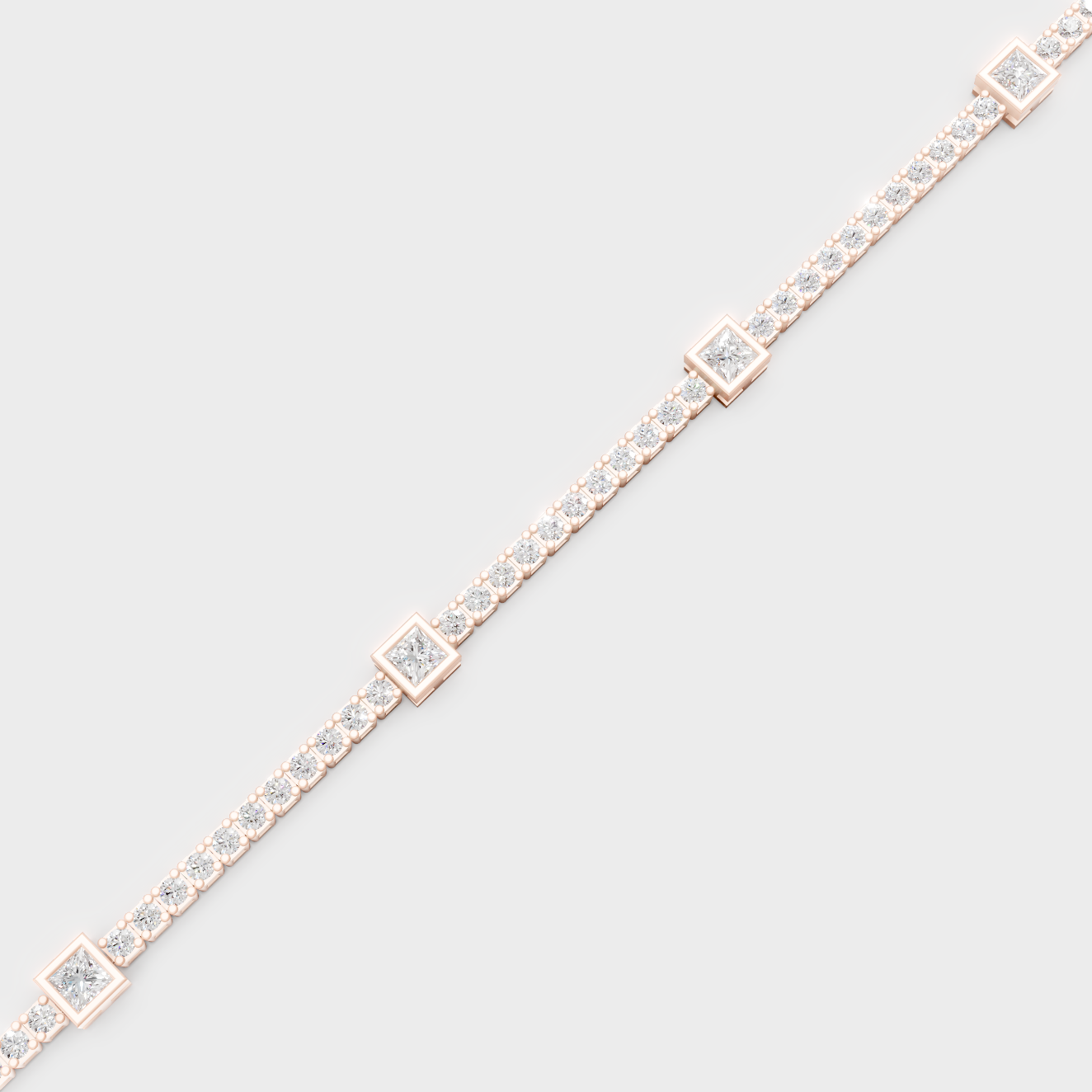 Rose Gold Princess And Round Diamond Tennis Bracelet 4.42 Ct Modern Elegant Jewelry