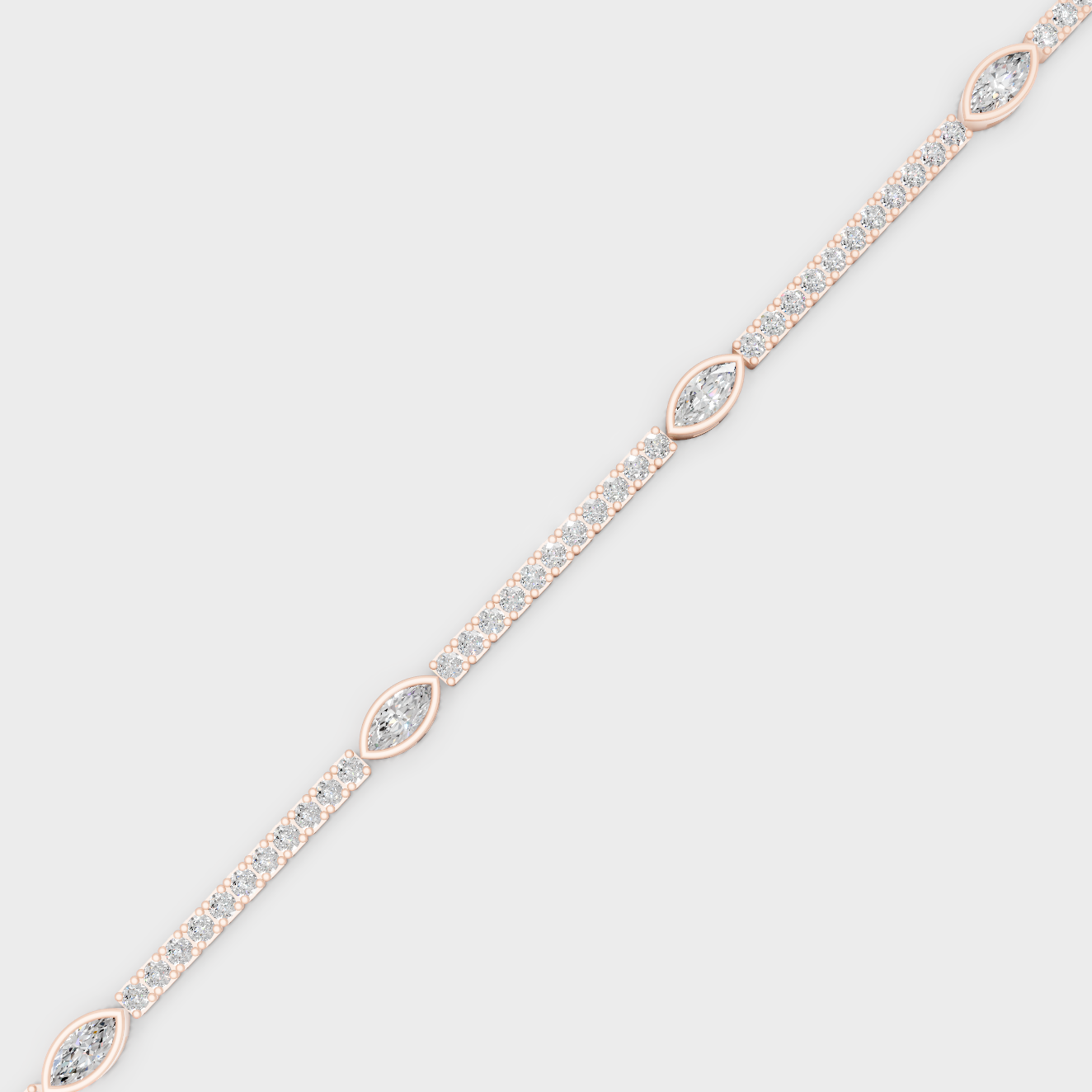 Rose Gold Marquise And Round Diamond Tennis Bracelet 4.42 Ct GLI Certified Elegant Jewelry