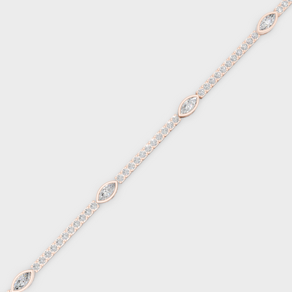 Rose Gold Marquise And Round Diamond Tennis Bracelet 4.42 Ct GLI Certified Elegant Jewelry
