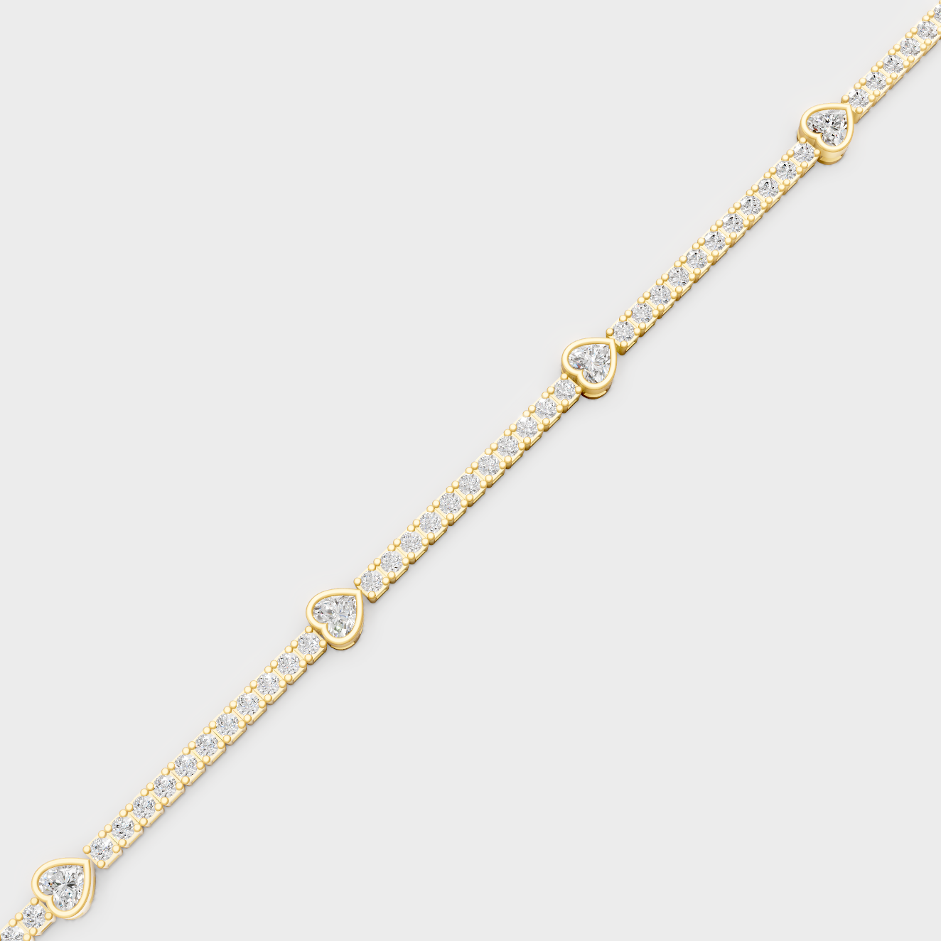 Yellow Gold Heart Shape Diamond Tennis Bracelet 4.42 Ct Lab Created Sparkling Luxury