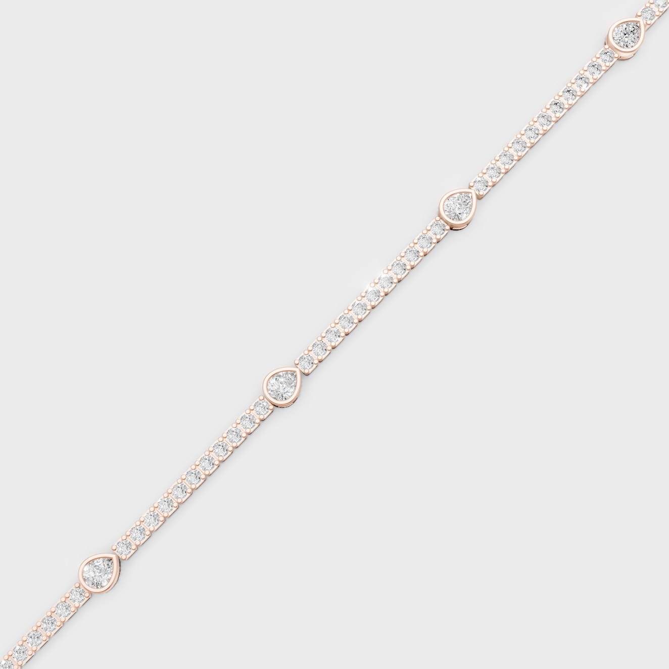 Rose Gold Pear And Round Diamond Tennis Bracelet 4.42 Ct Ethical Lab Grown Jewelry