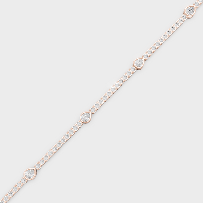 Rose Gold Pear And Round Diamond Tennis Bracelet 4.42 Ct Ethical Lab Grown Jewelry