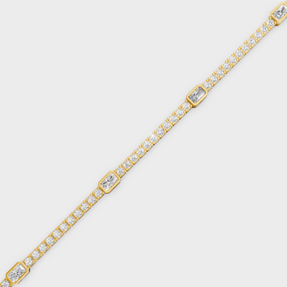 Yellow Gold Radiant Cut Diamond Tennis Bracelet 4.42 Ct Lab Created Sparkling Design