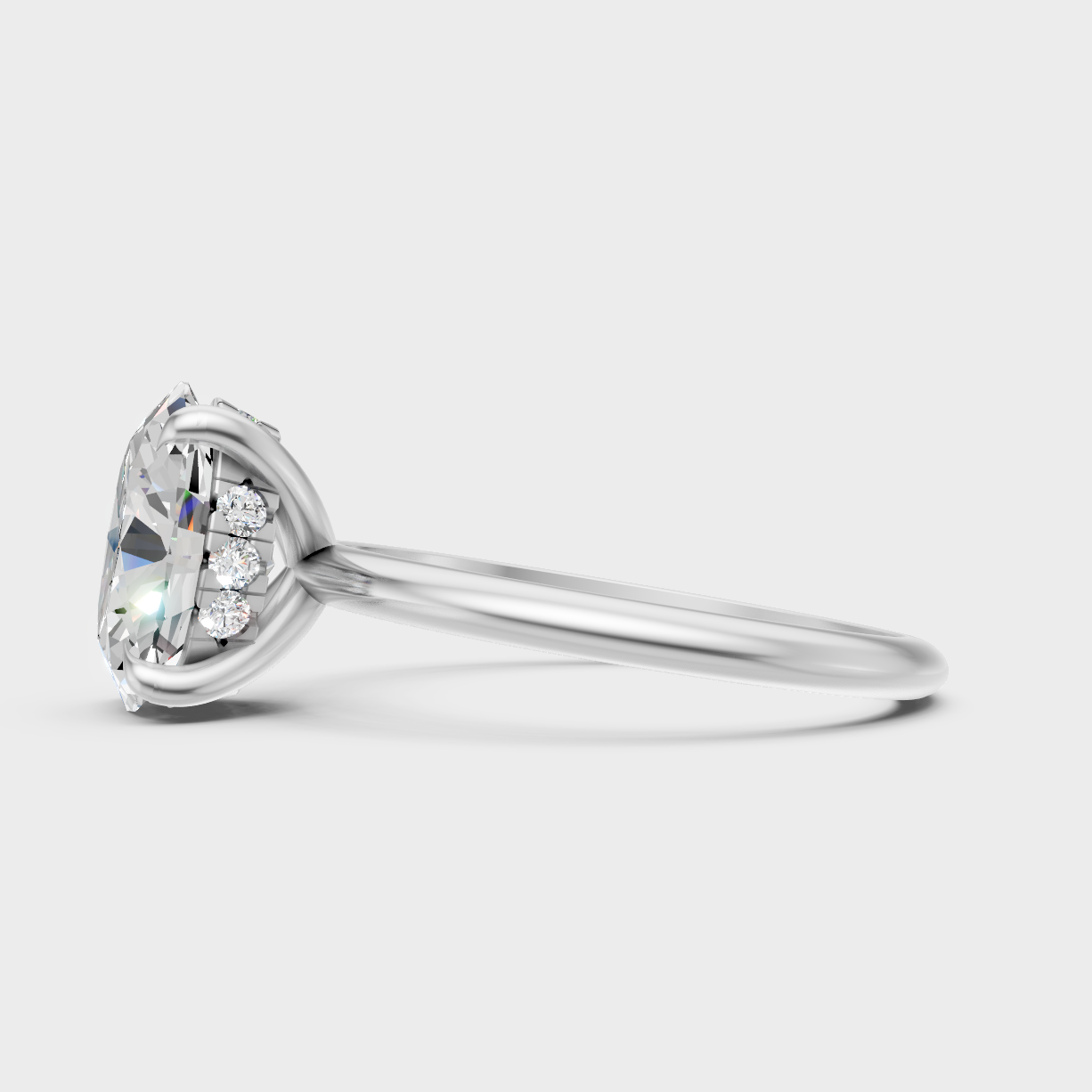  9K White Gold Oval-Shaped Lab-Grown Diamond Ring With Round Hidden Halo