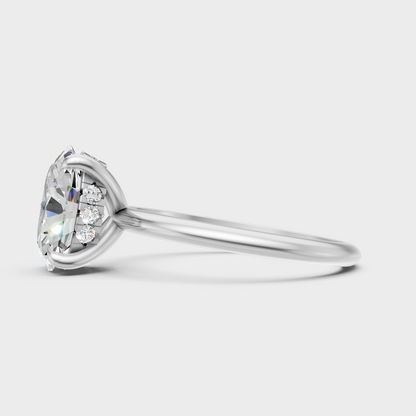  9K White Gold Oval-Shaped Lab-Grown Diamond Ring With Round Hidden Halo