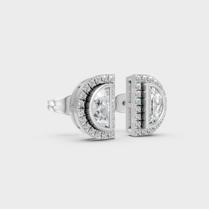 Sleek 18K White Gold Studs Featuring 0.32 Carat Each Half Moon And Round Lab Diamonds