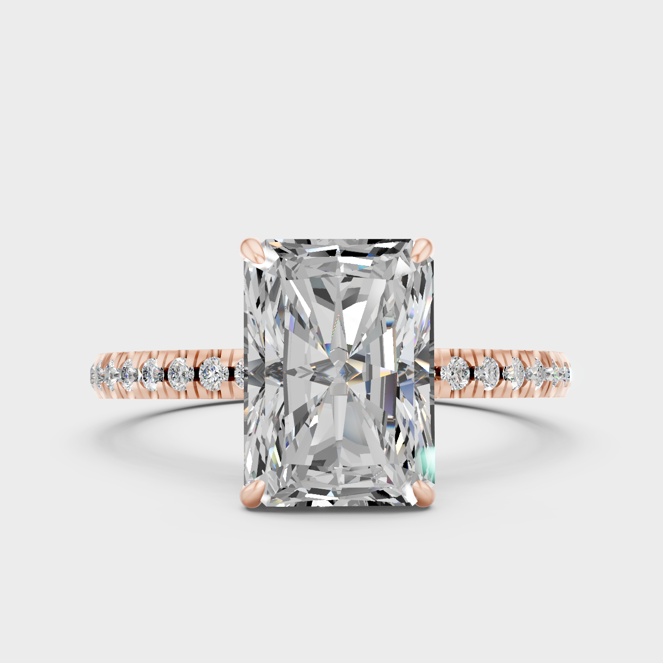 Contemporary Radiant Lab Diamond Ring In Rose Gold Elegant Setting