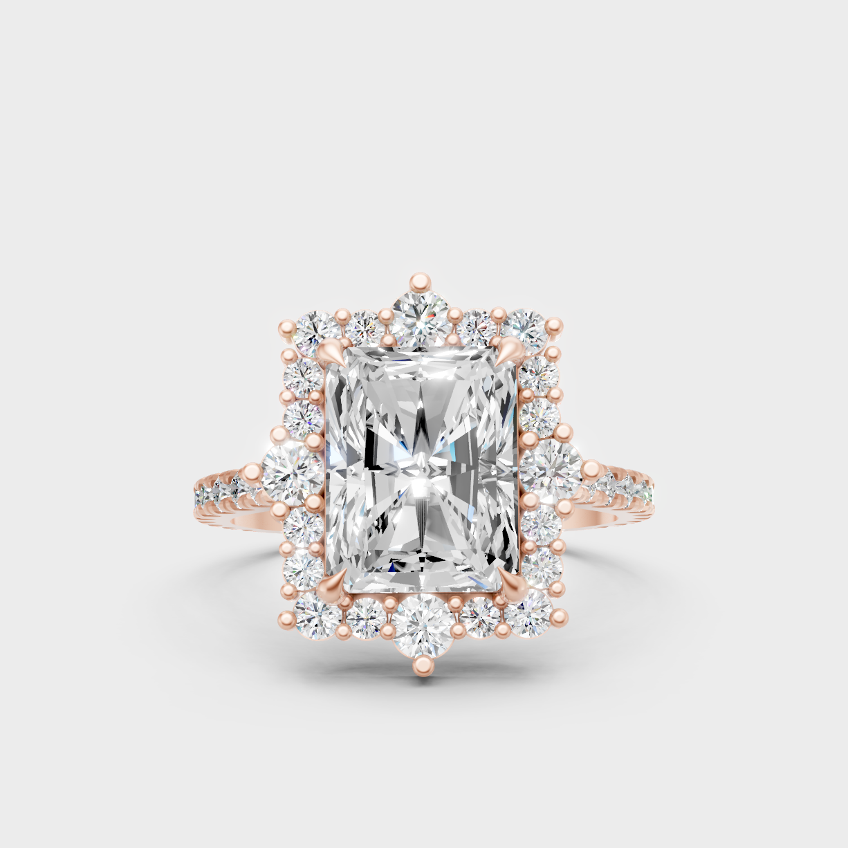 Romantic 18K Rose Gold Radiant Ring With 3.79Ct Round Lab-Grown Diamonds