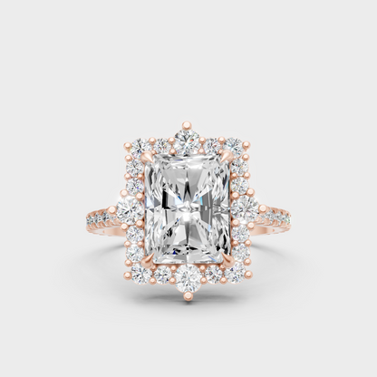 Romantic 18K Rose Gold Radiant Ring With 3.79Ct Round Lab-Grown Diamonds