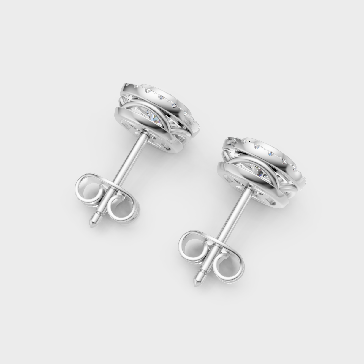 Round Cut Halo Lab Diamond Stud Earrings In Hallmark White Gold