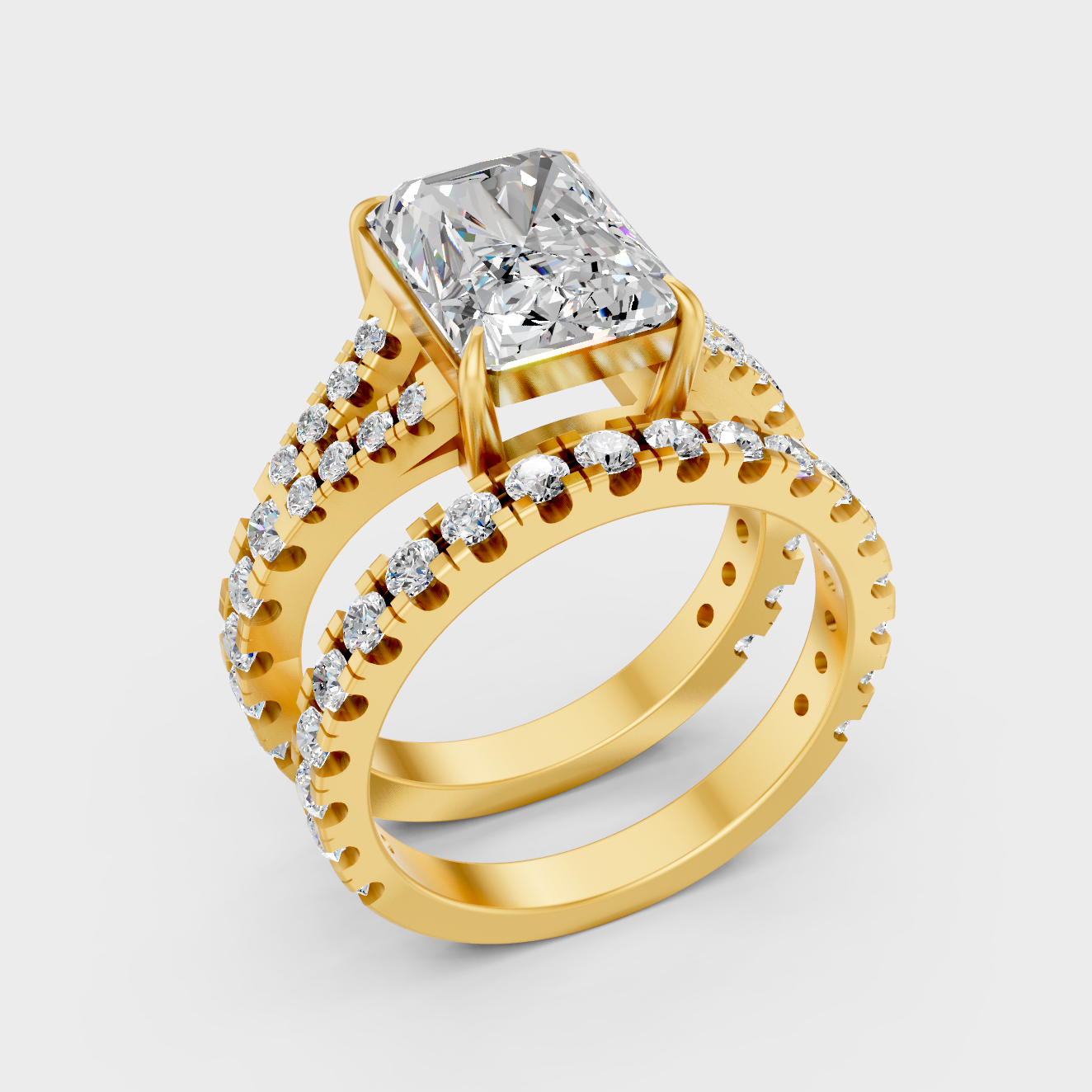 3.7 Ct Radiant Diamond Ring Set In Yellow Gold Fine Jewelry