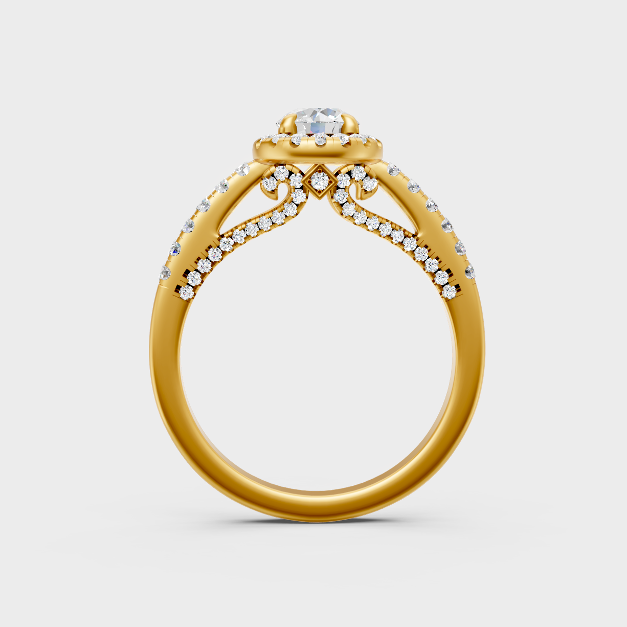 Sustainable Yellow Gold Halo Ring With Igi Certified Round Lab Diamond