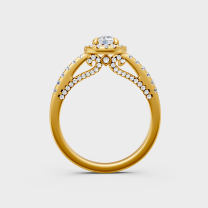 Sustainable Yellow Gold Halo Ring With Igi Certified Round Lab Diamond