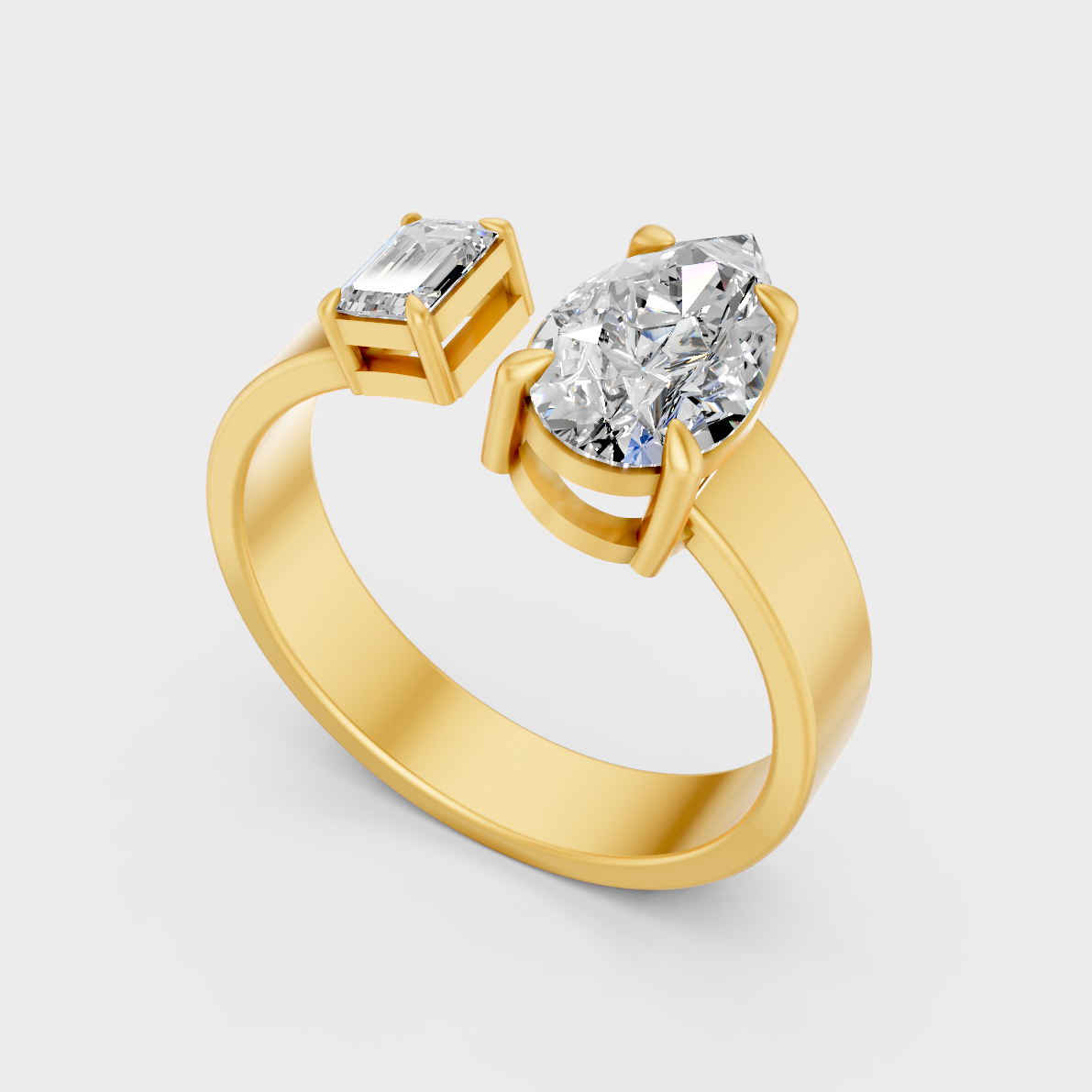 Contemporary Two Stone Diamond Ring In Yellow Gold