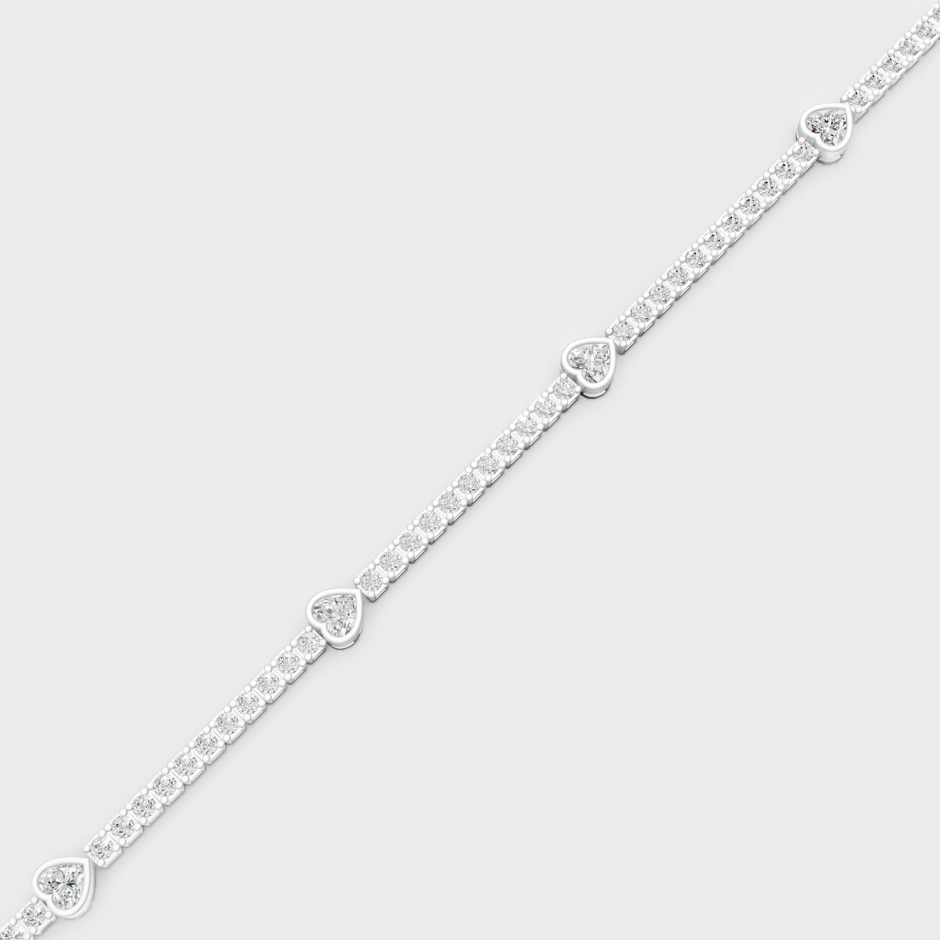 Platinum 950 Heart And Round Diamond Tennis Bracelet 4.42 Ct Lab Grown Fine Jewelry