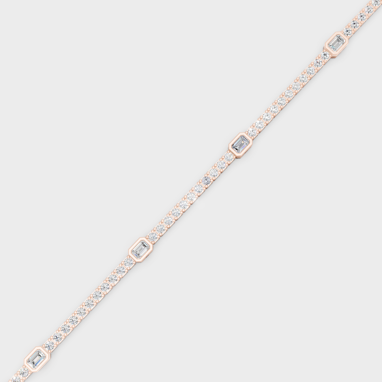 Rose Gold Emerald And Round Diamond Tennis Bracelet 4.42 Ct GLI Certified Jewelry