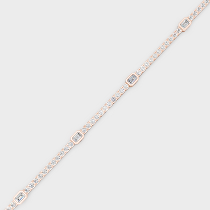 Rose Gold Emerald And Round Diamond Tennis Bracelet 4.42 Ct GLI Certified Jewelry