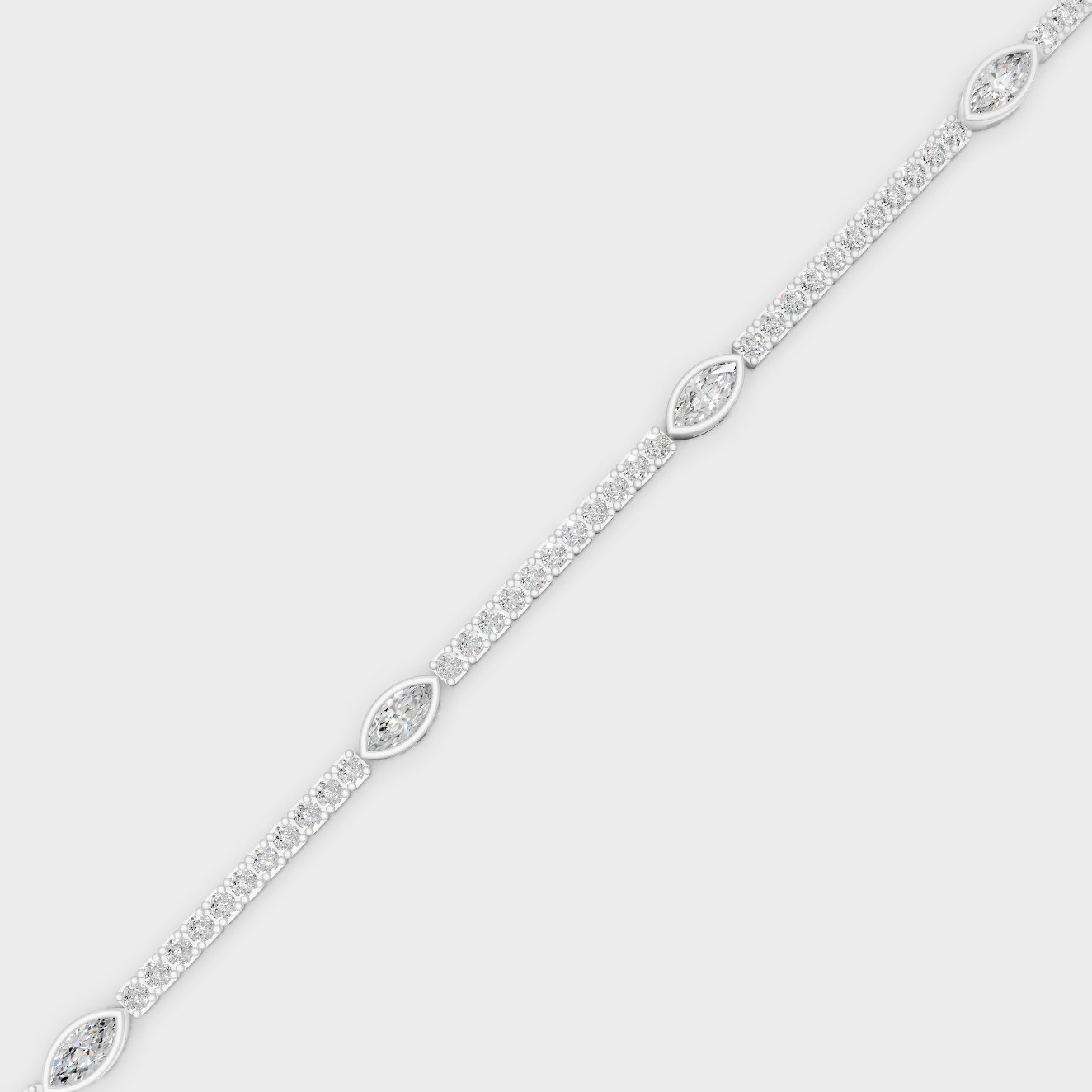 Platinum Marquise And Round Diamond Tennis Bracelet 4.42 Ct Timeless Fine Jewelry