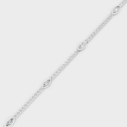 Platinum Marquise And Round Diamond Tennis Bracelet 4.42 Ct Timeless Fine Jewelry