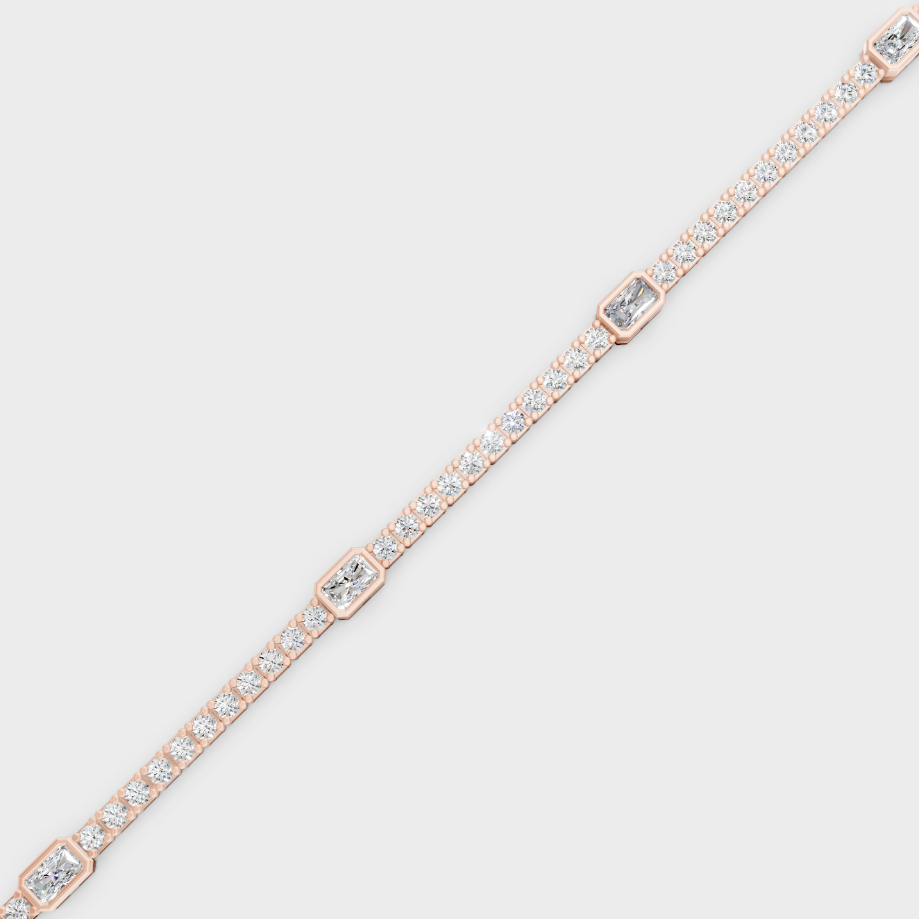 Rose Gold Radiant And Round Diamond Tennis Bracelet 4.42 Ct Modern Elegant Jewelry
