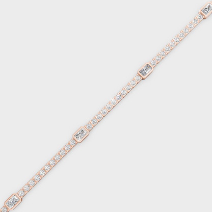 Rose Gold Radiant And Round Diamond Tennis Bracelet 4.42 Ct Modern Elegant Jewelry