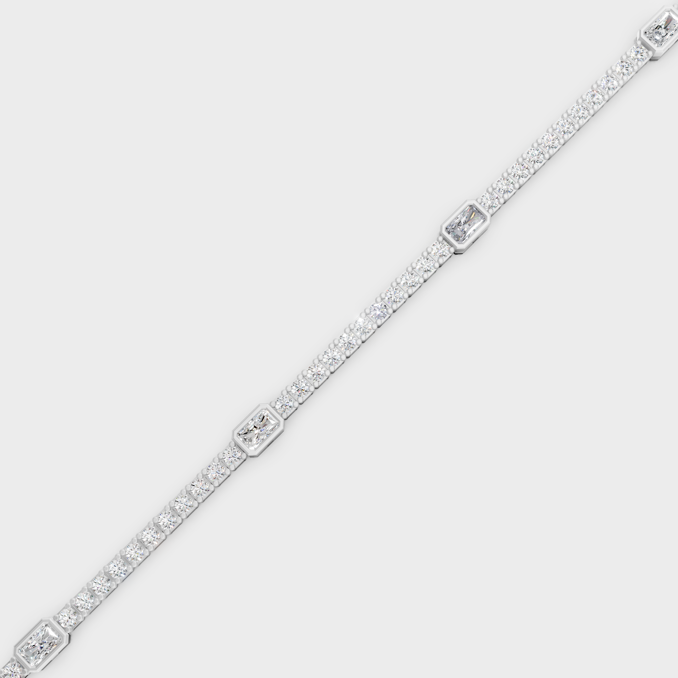Platinum 950 Radiant And Round Diamond Tennis Bracelet 4.42 Ct Ethical Luxury Jewelry