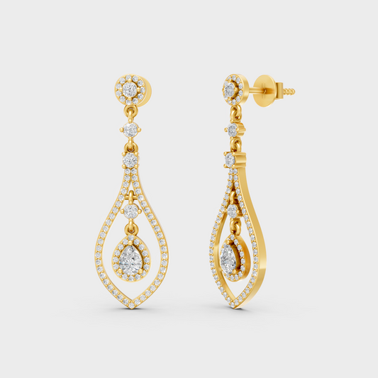 1.29 Ct Lab Grown Diamond Drop Dangler Earrings In Yellow Gold Round Pear Luxury Jewelry