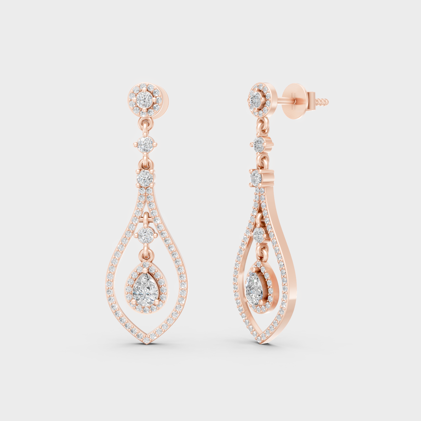 Round Pear Diamond Drop Earrings 1.29 Ct Lab Grown In Rose Gold Elegant Design