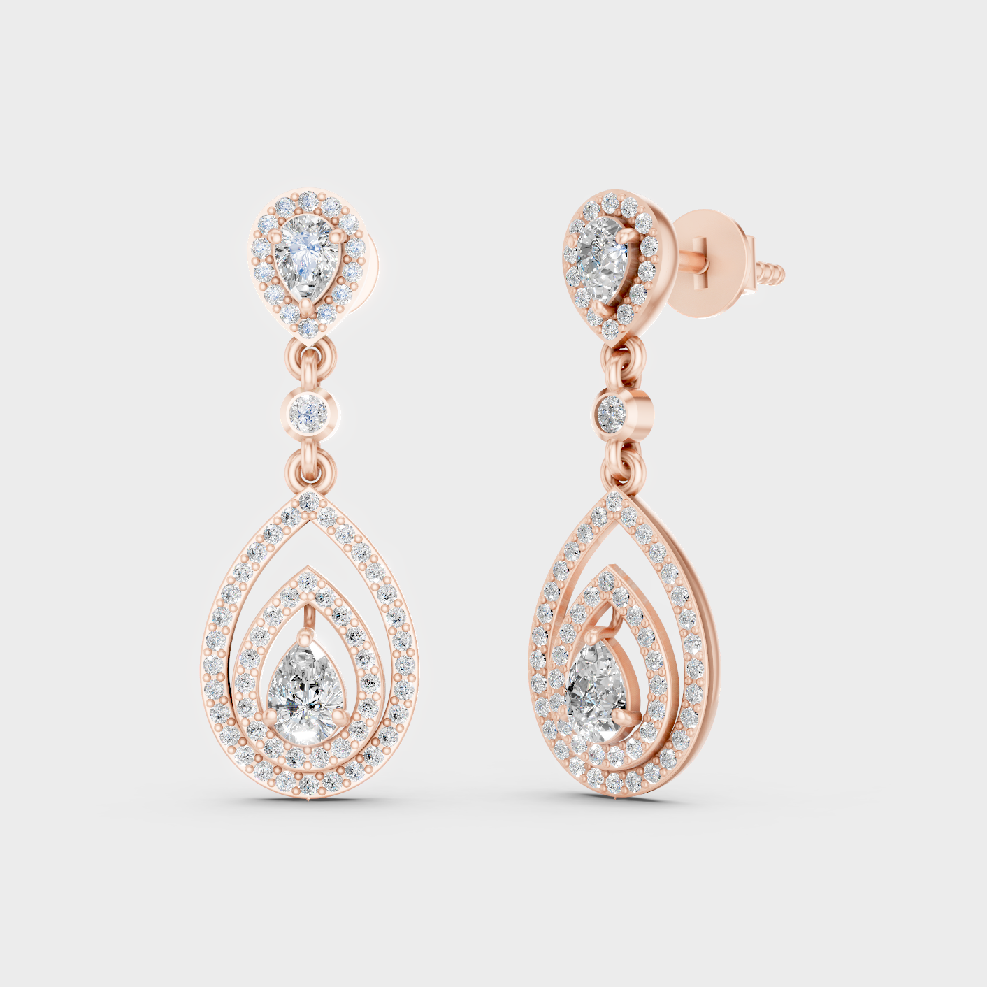Round Pear Diamond Drop Earrings 1.21 Ct Lab Grown In Rose Gold Elegant Design