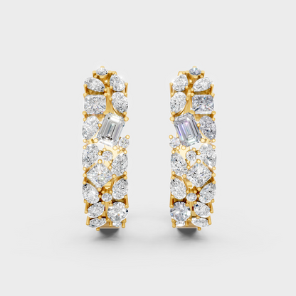 Elegant Yellow Gold Multi Cut Diamond Hoop Earrings 0.80 Ct High End Jewelry