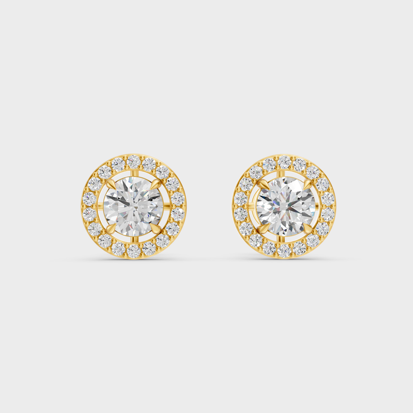 Elegant Yellow Gold Round Diamond Stud Earrings 1.70 Ct Designer Jewelry